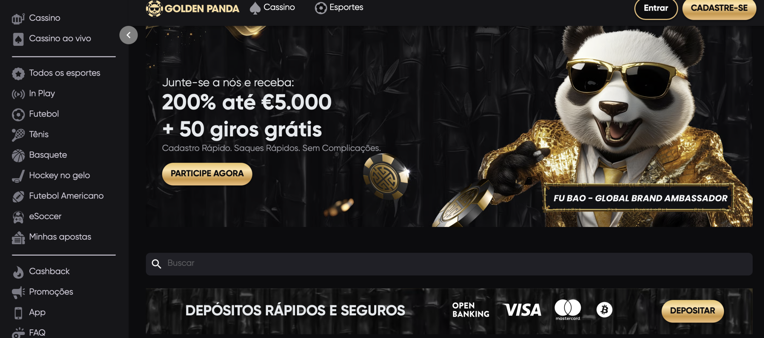 Golden Panda - 10% de Cashback Sem Apostas e Mais de 16 Provedores